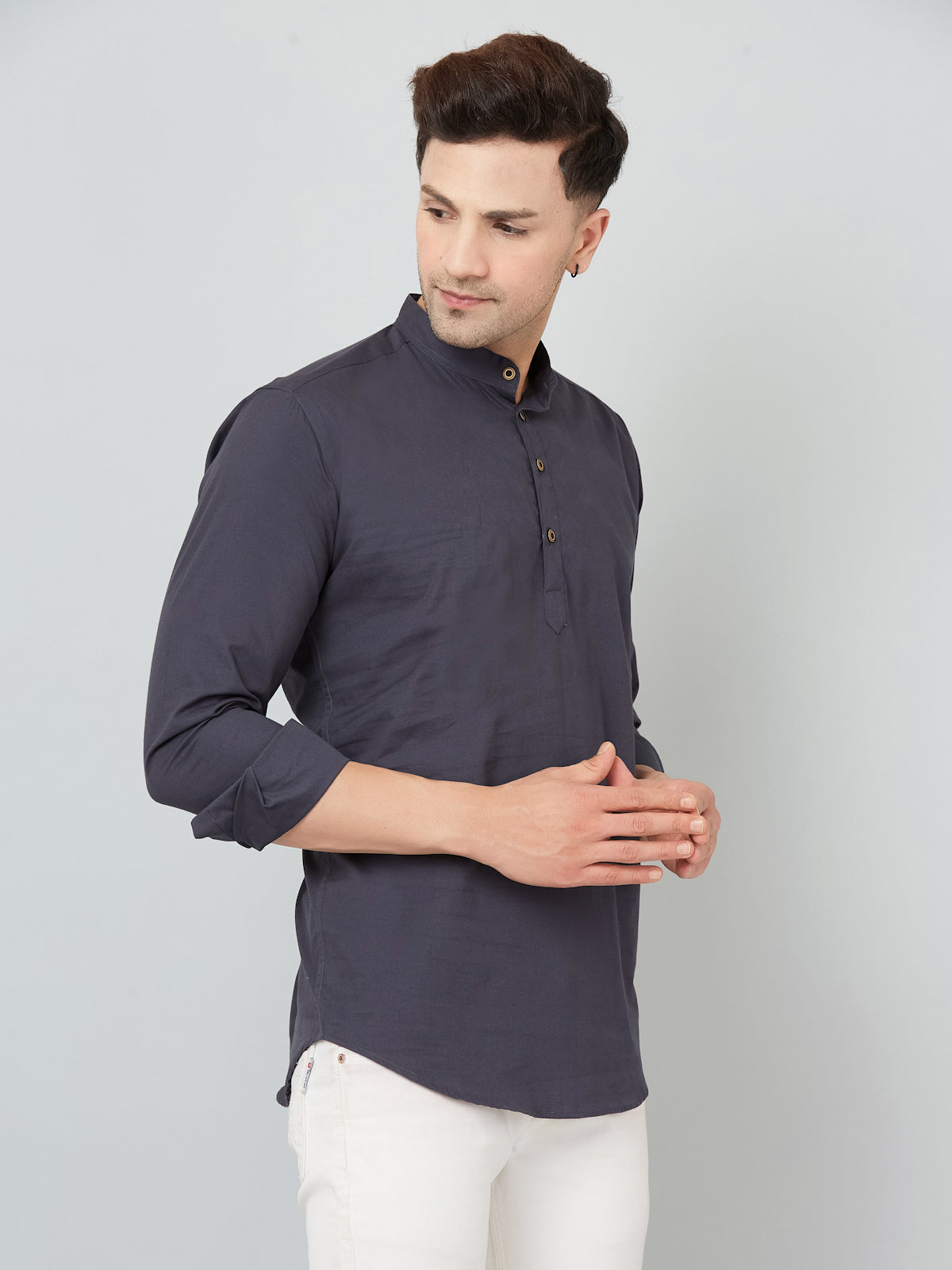 Louis Monarch Men Solid Grey Pure Cotton Straight Short Kurta